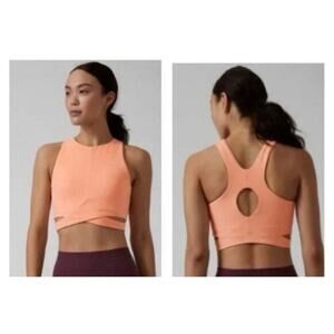 Athleta Conscious Cut Out Crop Top Bra, Size S, In Peachy Orange Color